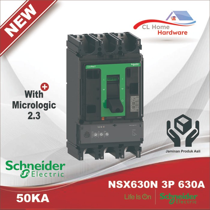 Promo Mccb Schneider 3P 630A Nsx630N C63N32D630 3 Phase 630 Ampere 50Ka New