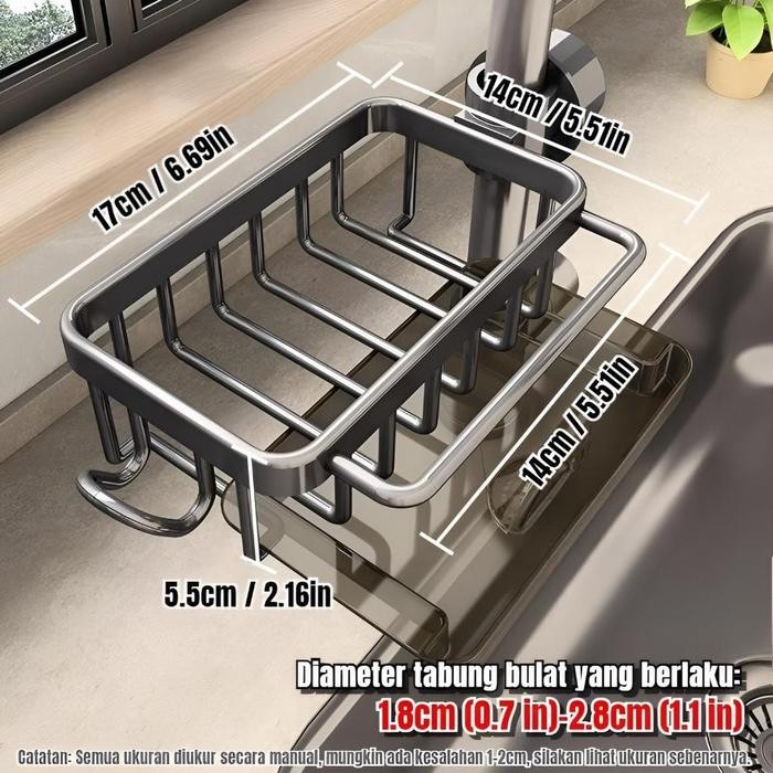 Rak Organizer Wastafel Dapur Tempat Sabun Spons Rak Aluminium Penyimpanan Tempat Kain Pencuci Piring