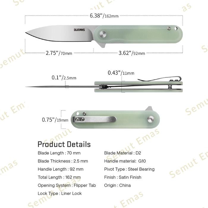 Olitans AL-G040 D2 EDC Folding Knife G10 Handle