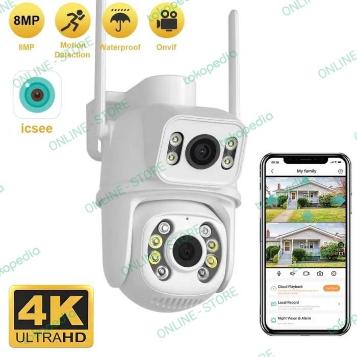 Ip Camera Cctv Icsee Dual Lens Outdoor Waterproof Cctv Wifi