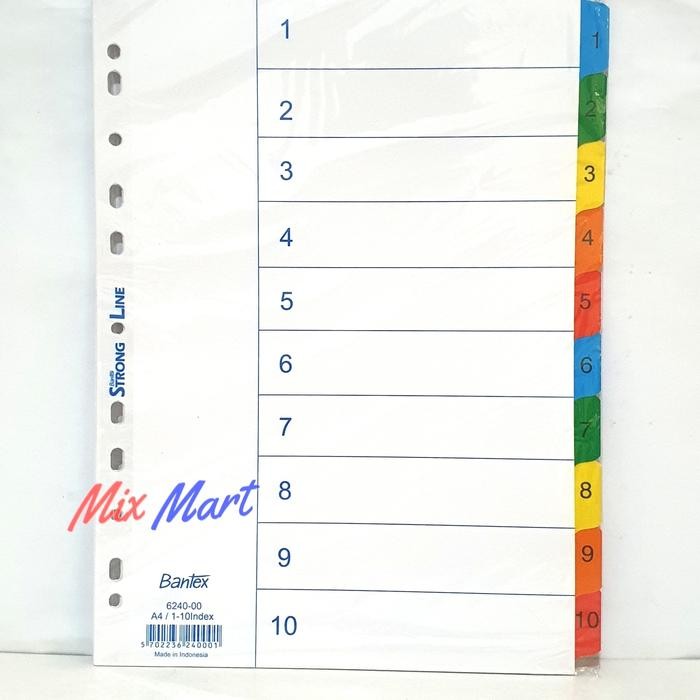 Divider Bantex 6240 Cardboard Index 1-10 / Pembatas Kartu & Dokumen Original