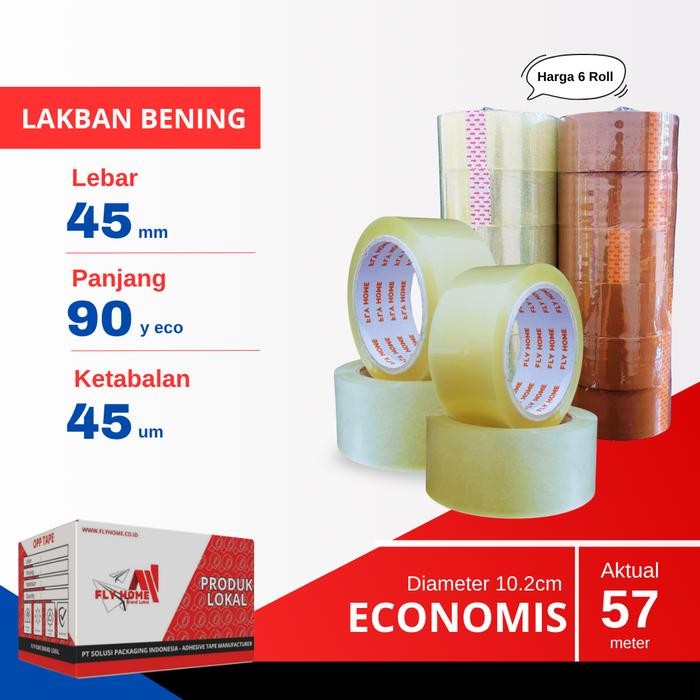 

Pilihan- Flyhome Lakban Bening 90 Yard 2Inchi 45Mmx90Yard 6 Roll Eco