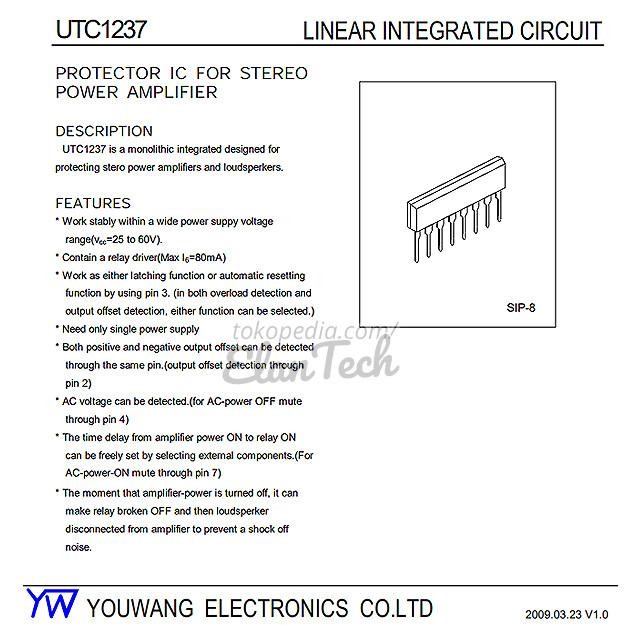 UPC1237 / UTC1237 Stereo Speaker Protector IC YW Original Elantech