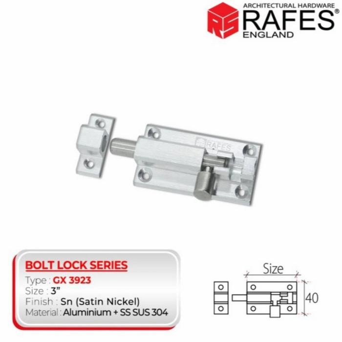 GRENDEL PINTU RAFES ALUMINIUM+STAINLESS STEEL 304 SN 3"