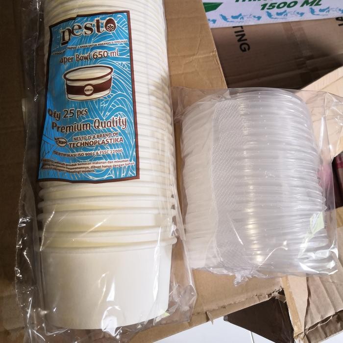 Paper bowl 650ml isi 25 plus tutup