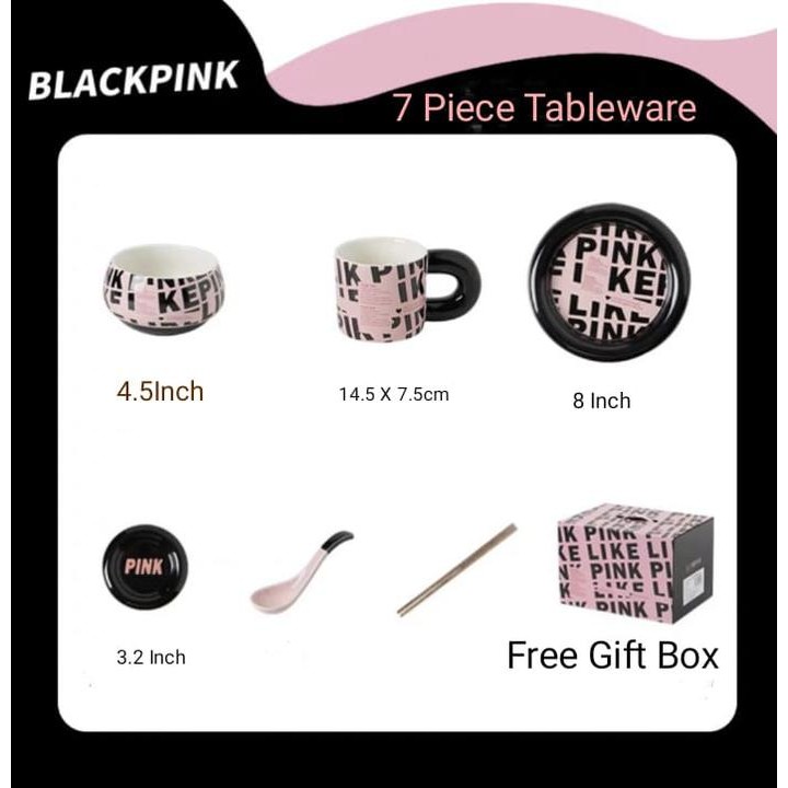 Littleapple_o BlackPink Tableware Piring Makan / piring mangkok Black Pink / piring dan mangkok set