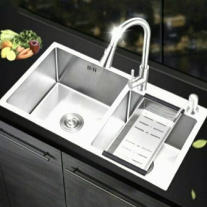 Bak Cuci Piring 2 Lubang 8245 Stainlese Paket Lengkap