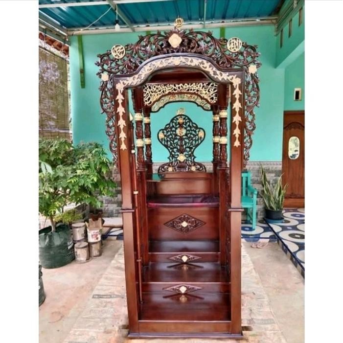 TERMURAH mimbar masjid minimalis, mimbar masjid kubah kayu jati asli, mimbar masjid pintu depan,
