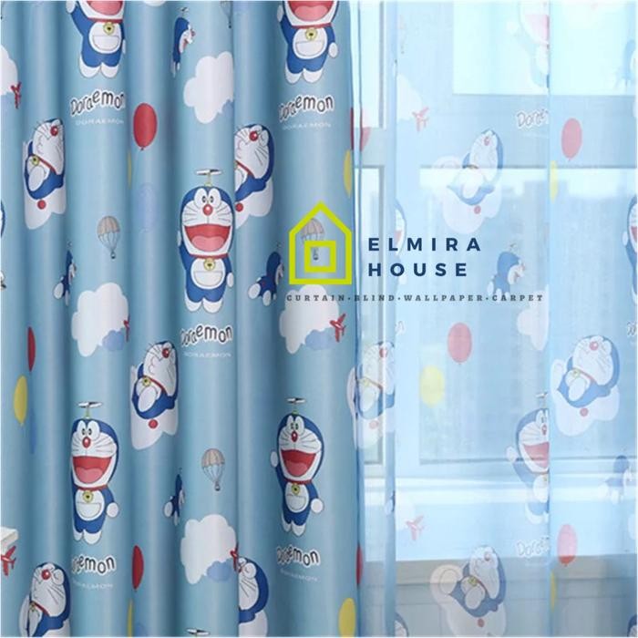 GORDEN KAMAR ANAK LAKI DAN PEREMPUAN MOTIF DORAEMON SMOKERING BIRU