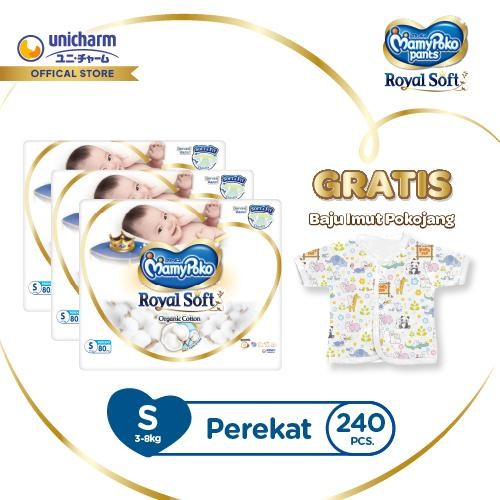 [Gratis Baju Pokojang] MamyPoko Royal Soft Organic Cotton - S 80 - Popok Tape - Karton isi 3