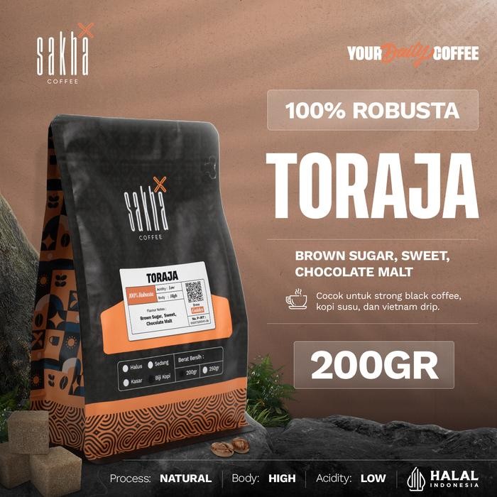 

Kopi Robusta Toraja Sulawesi Coffee Roast Bean Espresso Roasted Beans Biji Bubuk 200 Gram