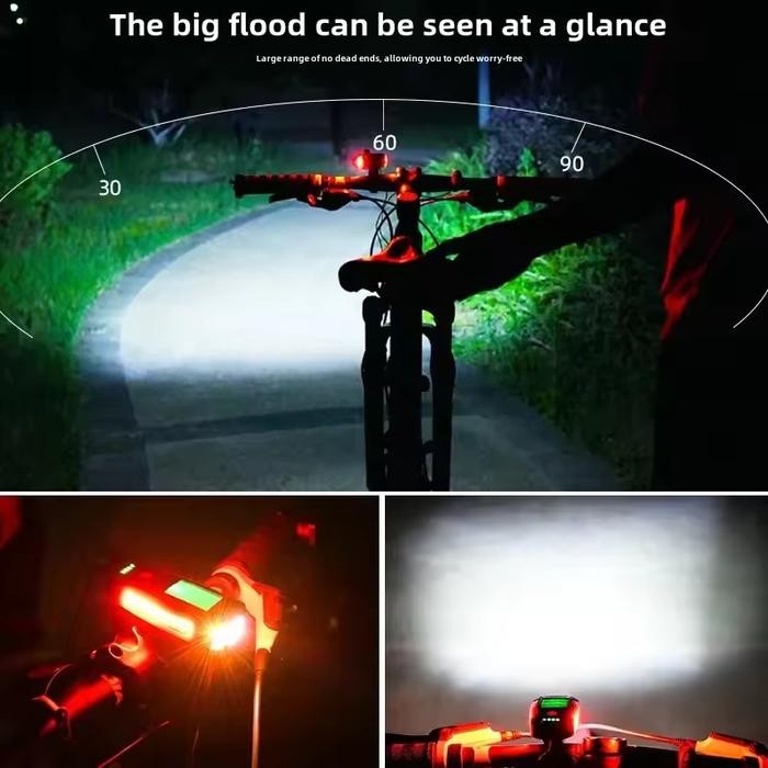 4 In 1 Lampu Sepeda Led Klakson Bel Speedometer Bike Recharge Anti Air