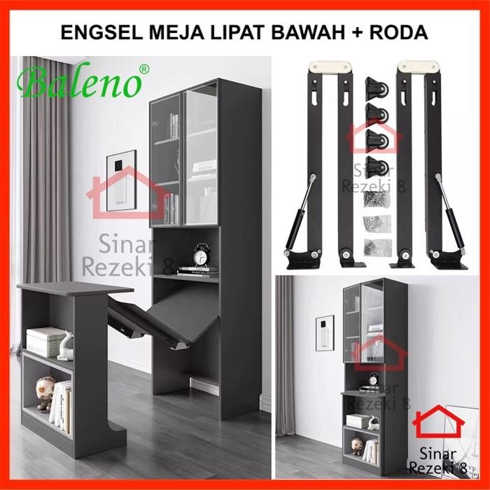 Engsel Meja Lipat Bawah + Roda Baleno / Fold Down Lemari Meja Tarik