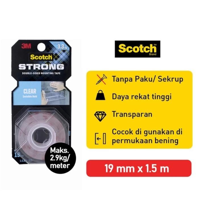 

Stok Baru 3M Scotch Clear Double Side Mounting Tape 19mm x 1.5M 410-S19