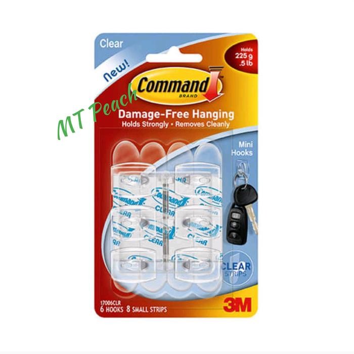 

Stok Baru 3M COMMAND PENGAIT DINDING SERBAGUNA MINI HOOKS W/ CLEAR STRIPS 17006