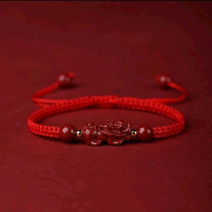 Gelang Tangan Keberuntungan Pixiu Pasir Merah Tali Simpul Datar Tahan Air Px5 Kode 274