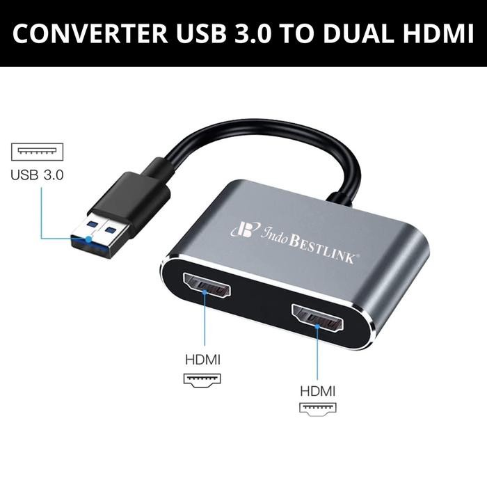 Diskon Usb 3.0 To Dual Hdmi Adapter / Converter Usb 3.0 To Hdmi 2 Female