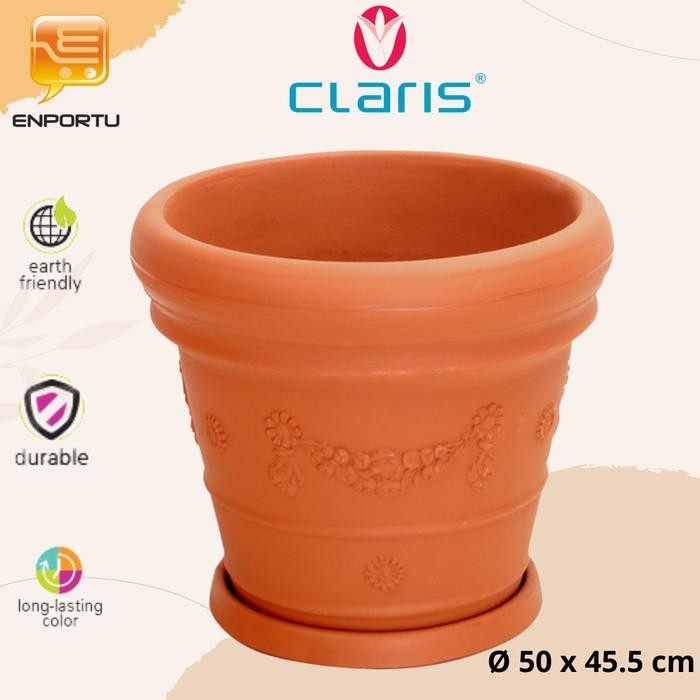 Pot Plaik Bulat Jumbo Besar Terakota 5505 + Tatakan Pot Plaik Bunga Tanaman