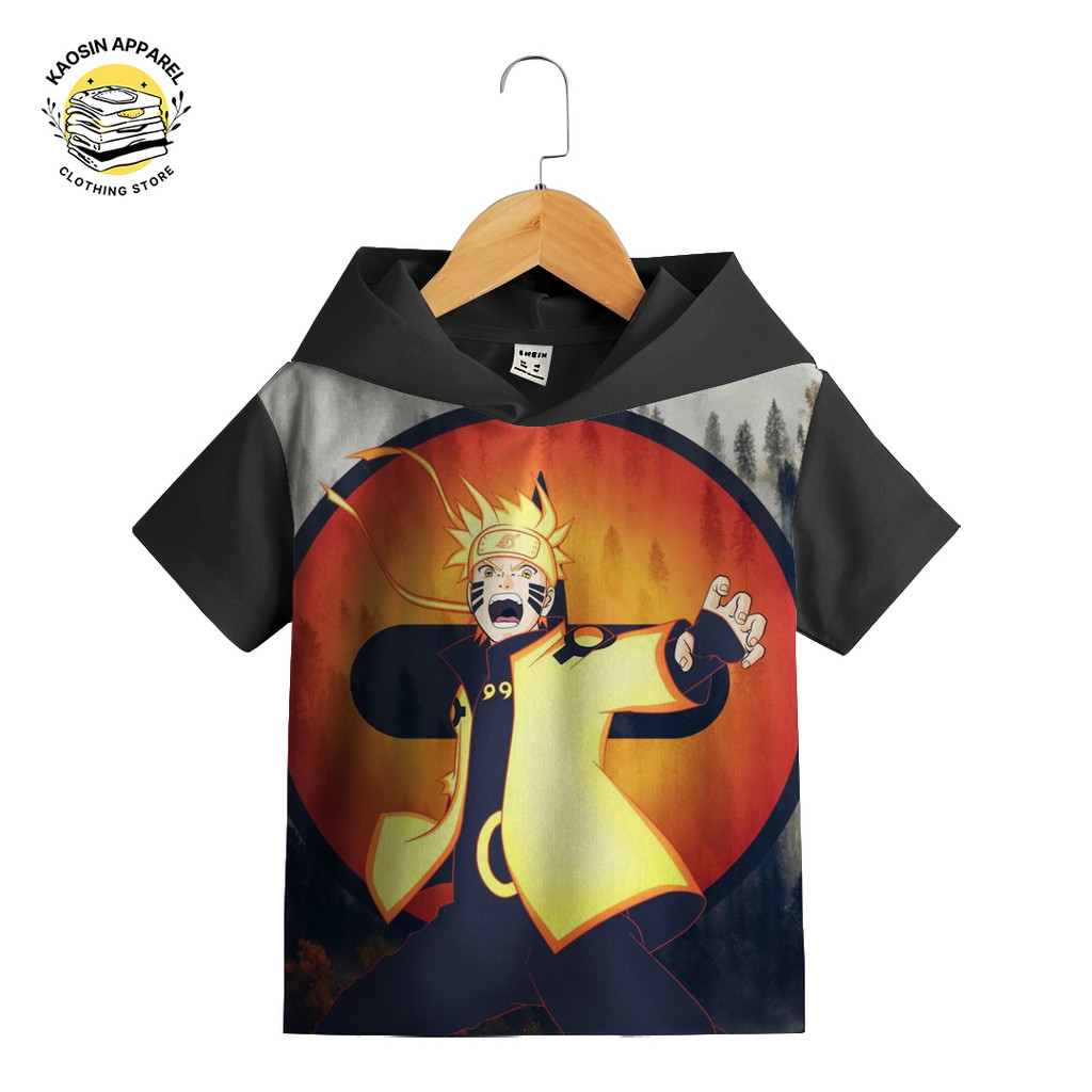 Baju Kaos Hoodie Anak Lucu Imut Animasi Naruto Hitam S4 Gambar 3D Bisa Custom