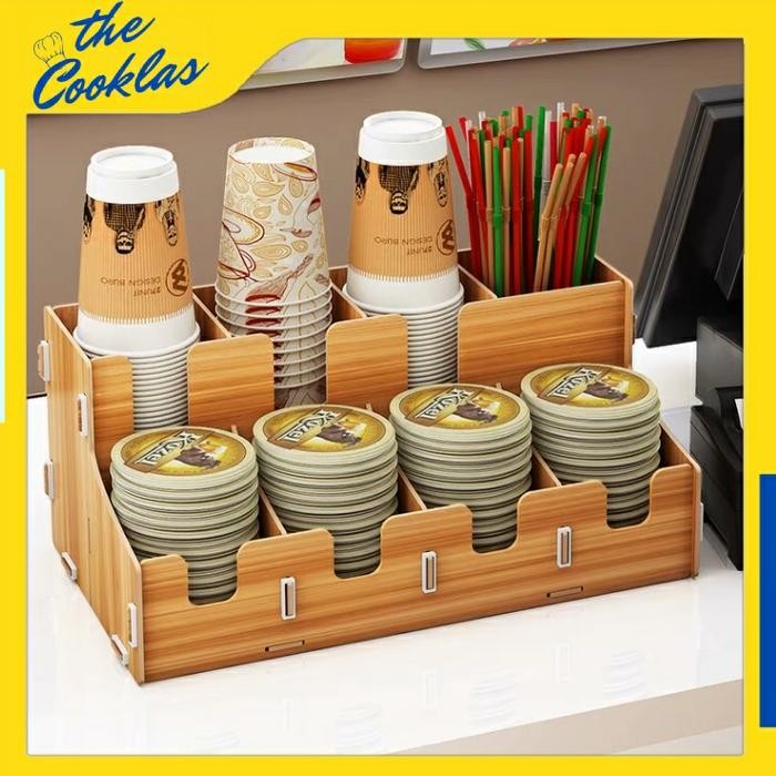 PAPER CUP HOLDER RACK RAK ORGANIZER GELAS KERTAS PLASTIK MODEL KAYU