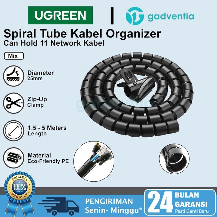 

HOT SALE! UGREEN Pelindung Kabel Spiral Wrap Pelindung Kabel Listrik Komputer Charger Cable Zipper