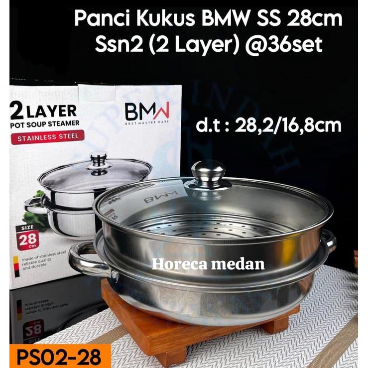 PREMIUM Panci Kukus 2 Susun Stainless 28 cm / Dandang Panci Kukus set 2 layer bmw / panci steamer
