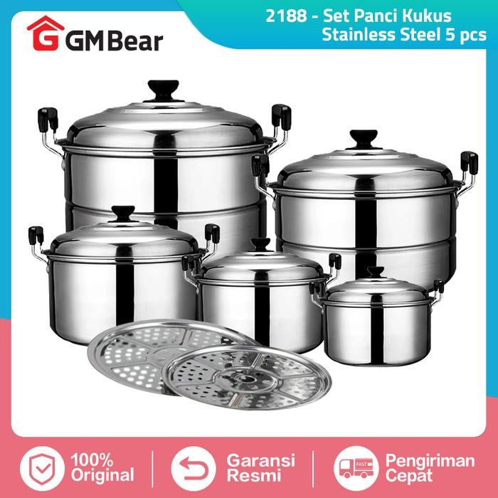 PREMIUM GM Bear Set Panci Kukus Stainless Steel 5pcs 2188 - Panci Stainless Steel