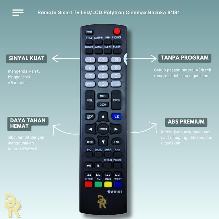 Tanpa Setting  Remote Multi Tv Polytron 819.1 Cinemax Bazooka LED/LCD