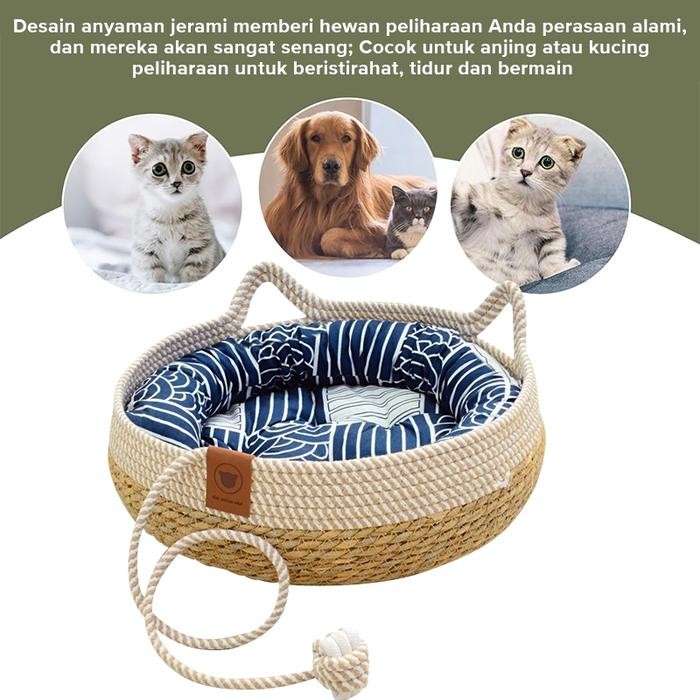 PREMIUM Tempat Tidur Kucing Rotan Tempat Tidur Kucing Tingkat Rotan Asli Kasur Kucing Cat Bed