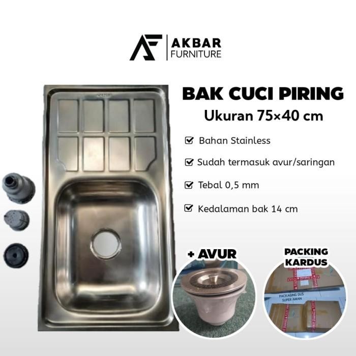 PREMIUM Bak Cuci Piring Stainless 1 Lubang ukuran 75x40cm