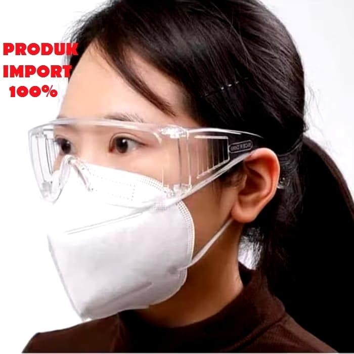 Kacamata Safety Glass Putih Transparan Kacamata Anti Virus Anti Debu Kacamata Tukang