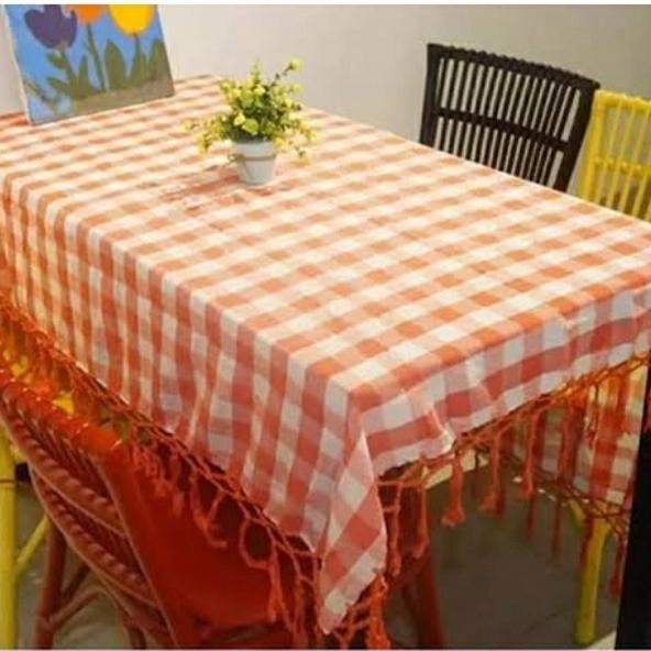 PREMIUM taplak meja makan kain kotak kotak kursi 6