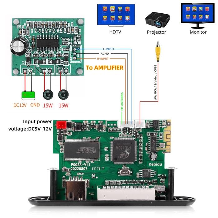 MP3 Decoder Board Wireless Bluetooth 5.0 DC 5V 12V Decoder MP3 MP4