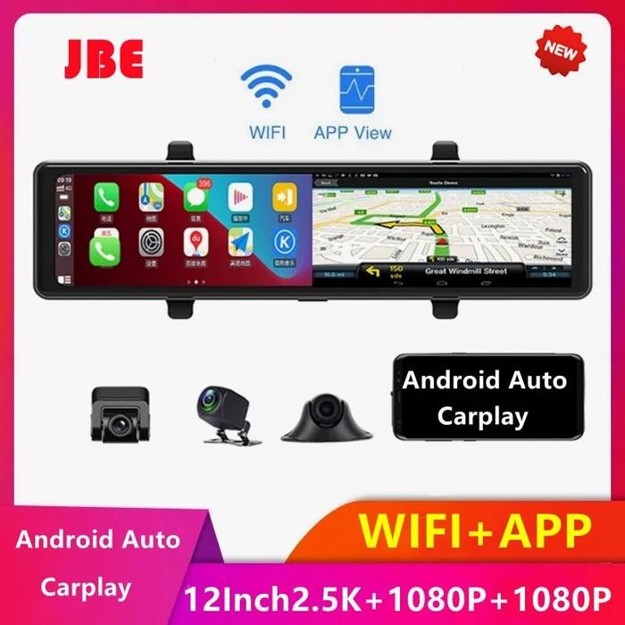 3 Camera AHD1080P Mirror Car DVR 12Inch Touch Screen Wifi Car Video