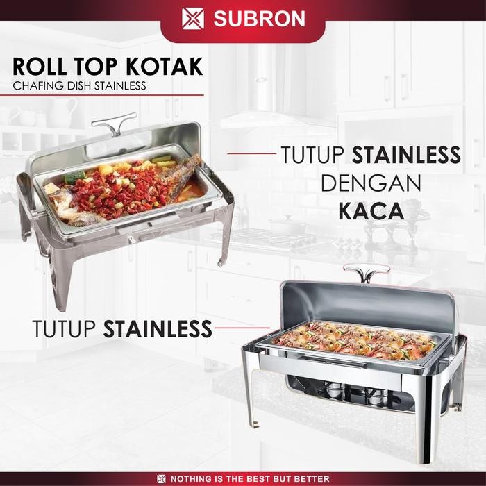 SUBRON Roll Top 9L Kaca Chafer Chafing Dish Stainless Wadah Prasmanan