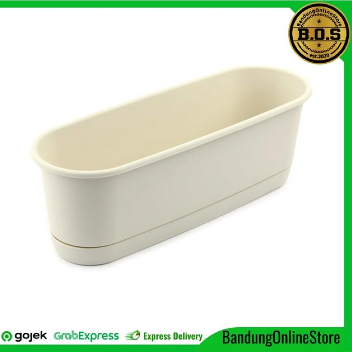 Gardening_Love Ace Clover Pot Dengan Tatakan Pot Bunga Slim Pot Plastik Panjang Putih