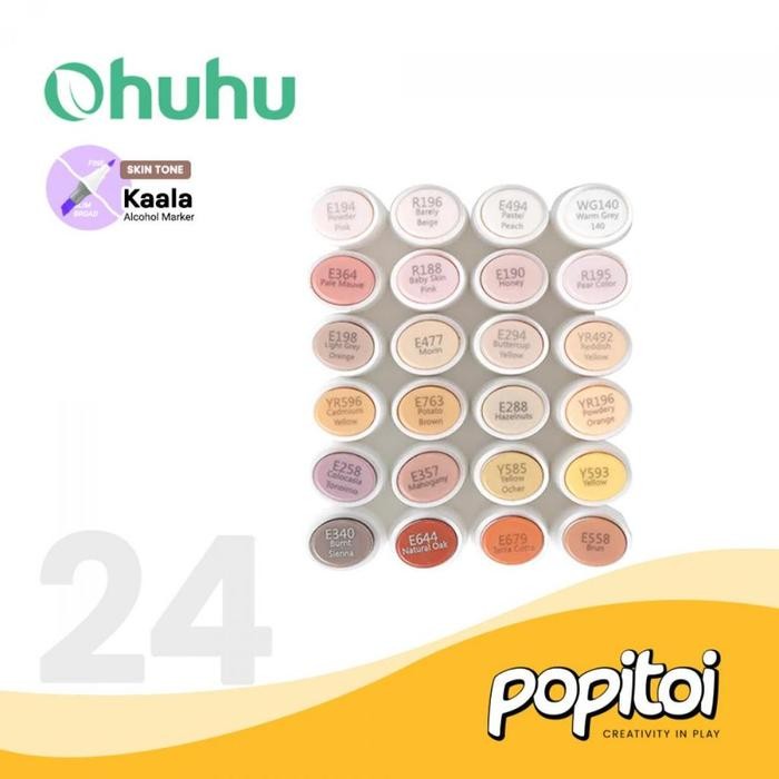 

Ohuhu Kaala Basic Skin Tone 24 Colors Dual Tip (Slim Broad & Fine) Alcohol Art Markers Spidol Kuas