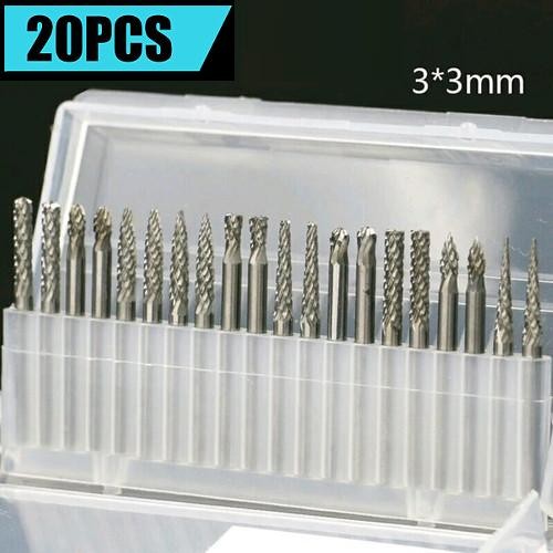 20Pcs Mata Bor Tungsten Baja Tuner Carbide 3Mm Cone Spiral Drill Bit
