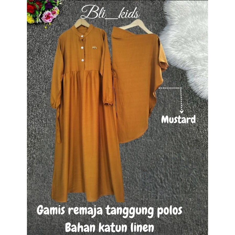 BEST SELLER pakaian muslimah tanggung anak remaja bahan katun linen, Baju gamis tanggung anak remaja