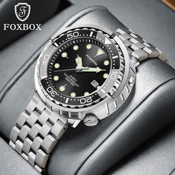 LIGE Jam Tangan Pria Teratas FOXBOX Impor Asli Jam Tangan Kuarsa Baja Tahan Karat Tanggal Otomatis