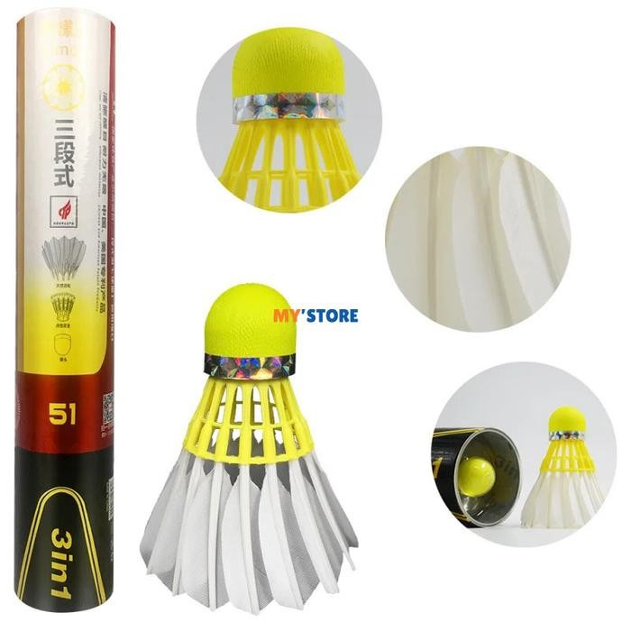 Shuttlecock 3 in 1 Dmantis D51 Awet Bulu Asli Nylon Stabil Kuat Import