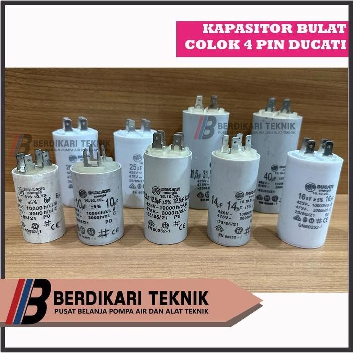 Kapasitor Capasitor Pompa Air Satelit Sibel Ducati Bulat Colok 4 pin 4pin 8 10 12.5 14 16 20 25 31.5