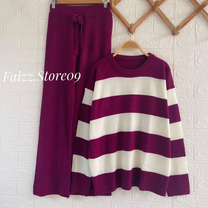 ONESET RAJUT SWEATER HANABI SETELAN CELANA KULOT RAJUT WANITA Baju Fit