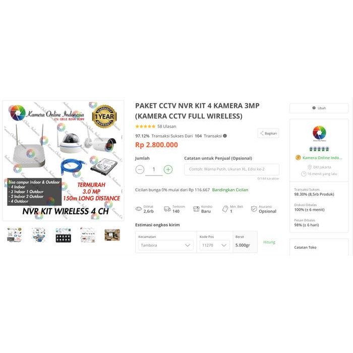 PAKET CCTV NVR KIT 4 KAMERA / IP CAM CCTV