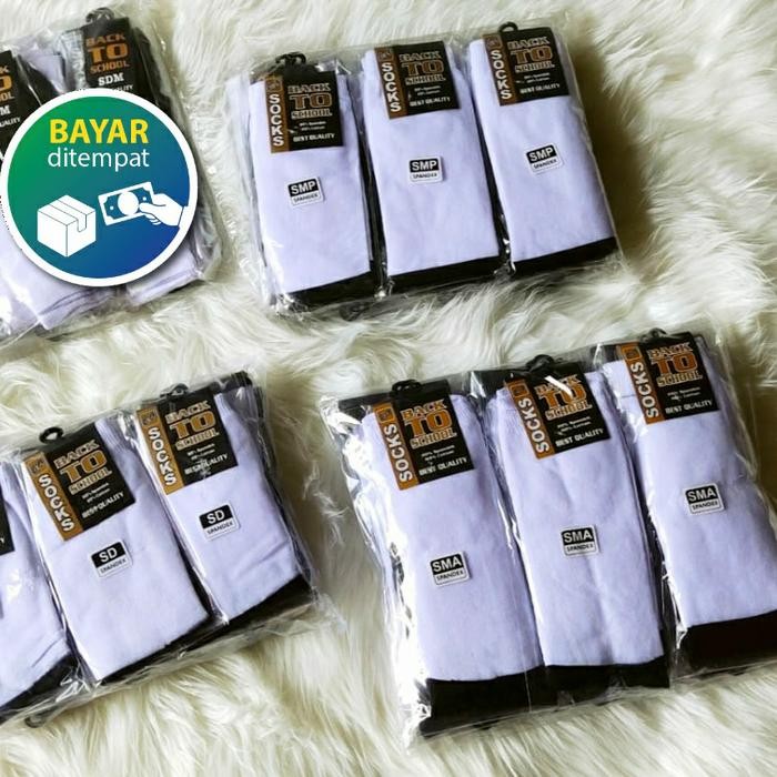 

ASLI 12 PASANG KAOS KAKI SEKOLAH SD SMP SMA HITAM PUTIH UNISEX READY STOCK