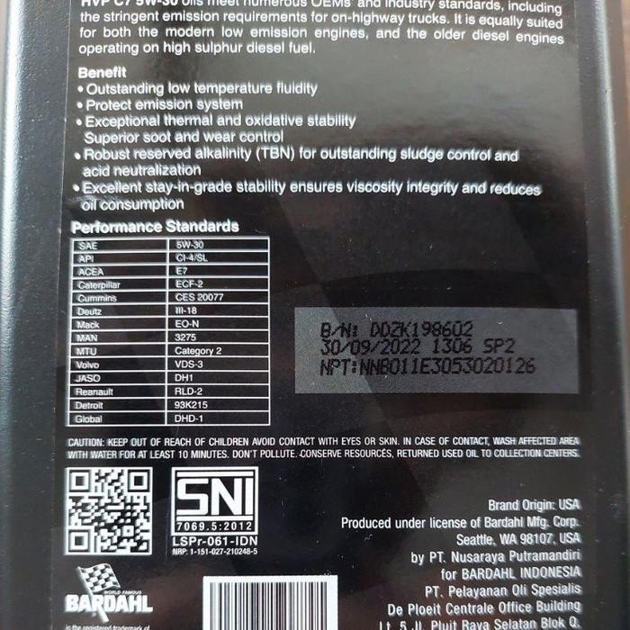 (Allthebest) BARDAHL - OLI DIESEL HVP C7. 5W 30
