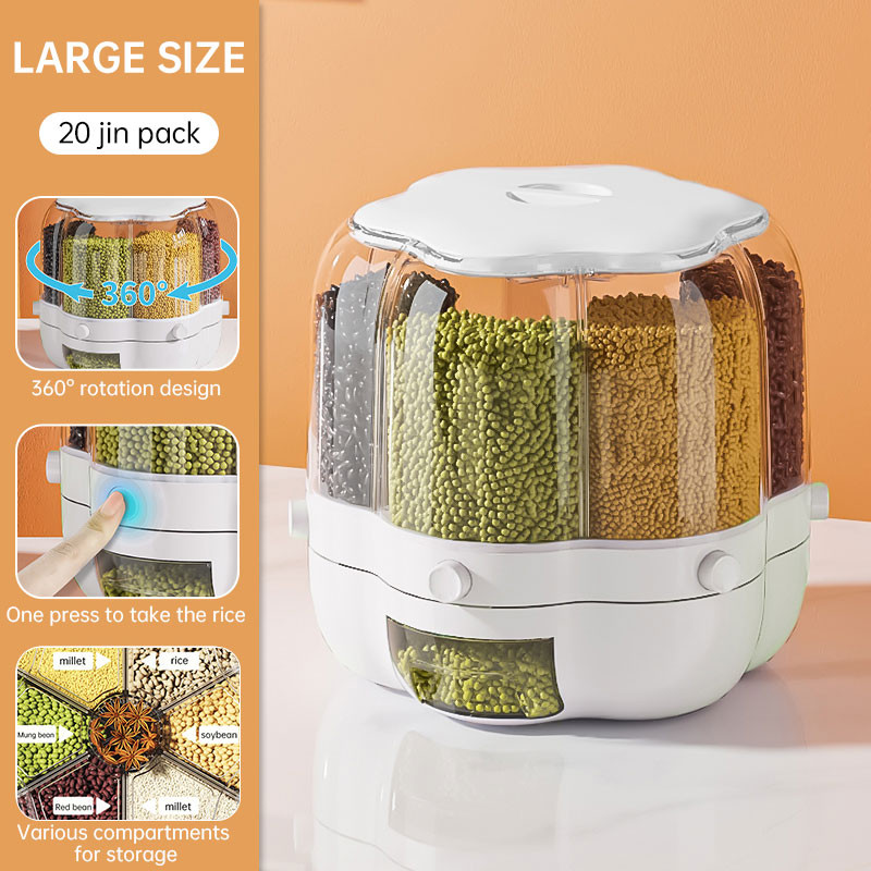 

Kitchen Storage Container Large Food Storage Container 360 Rotating Rice Barrels Sealed Cereal