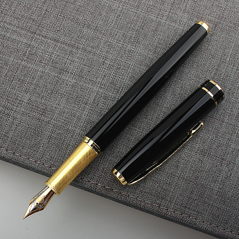 

Luxury HongDian metallic black Fountain Pen 0.5MM Nib School Office Name Ink Pens Gift Stationery