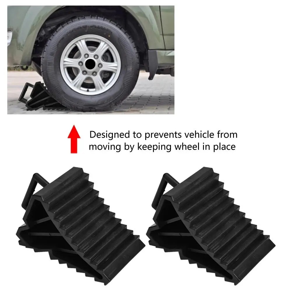 

2pcs Car Trailer Wheel Chock Triangular Anti Slip Blocks Parking Wedges Rubber High Strength Car