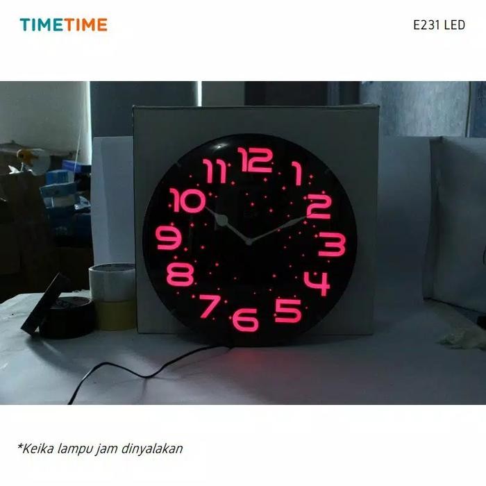 JAM DINDING ANALOG LED BACKLIGHT MINIMALIS WARNA HITAM 23 CM